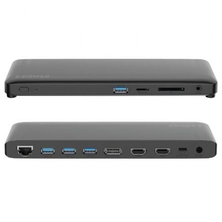 --Docking USB Tipo-C 2-Power DOC0117A/ 4xUSB/ 1xUSB Tipo-C PD/ 2xHDMI/ 1xDisplayPort/ 1xJack/ 1xRJ45/ 1xLector Tarjetas SD/ Gris-