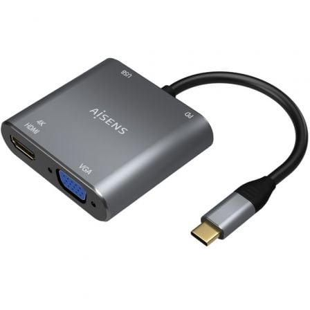 --Conversor Aisens A109-0626/ HDMI Hembra - VGA Hembra - USB Tipo-C Macho - USB Hembra - USB Tipo-C Hembra/ 15cm/ Gris-