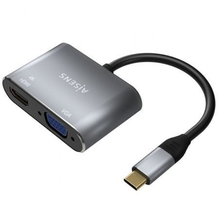 --Conversor Aisens A109-0627/ HDMI Hembra - VGA Hembra - USB Tipo-C Macho/ 15cm/ Gris-