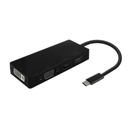 --Conversor USB Tipo-C Aisens A109-0679/ HDMI Hembra - VGA Hembra - DVI Hembra - DisplayPort Hembra/ 15cm/ Negro-