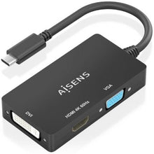 --Conversor HDMI Aisens A109-0954/ USB Tipo-C Macho - DVI/HDMI/VGA Hembra/ 15cm/ Negro-