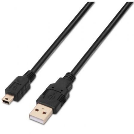 --Cable USB 2.0 Aisens A101-0026/ USB Macho - MiniUSB Macho/ Hasta 2.5W/ 60Mbps/ 3m/ Negro-