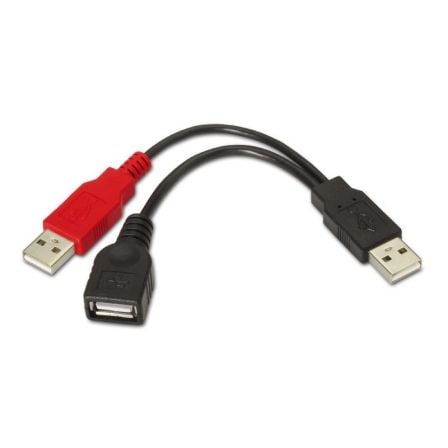 --Cable USB 2.0 + Alimentación Aisens A101-0030/ USB Hembra + USB Macho - USB Macho/ Hasta 2.5W/ 60Mbps/ 15cm/ Negro/ Rojo-