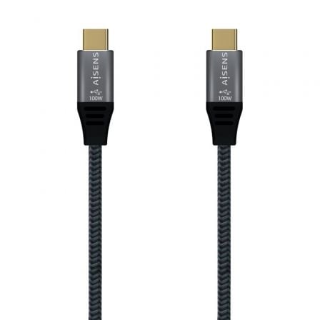 --Cable USB 2.0 Tipo-C Aisens A107-0629 5A 100W/ USB Tipo-C Macho - USB Tipo-C Macho/ Hasta 100W/ 480Mbps/ 2m/ Gris-