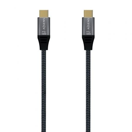 --Cable USB 3.2 Tipo-C Aisens A107-0672 20GBPS 100W/ USB Tipo-C Macho - USB Tipo-C Macho/ Hasta 100W/ 2500Mbps/ 1.5m/ Gris-