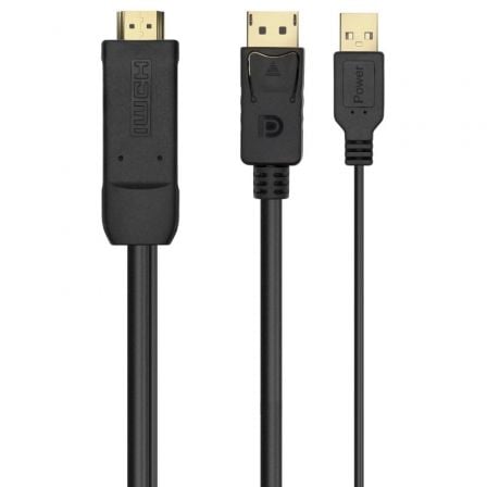 --Cable Conversor Aisens A122-0641/ HDMI Macho - DisplayPort Macho + USB Macho/ Hasta 10W/ 2250Mbps/ 10cm + 1.8m/ Negro-