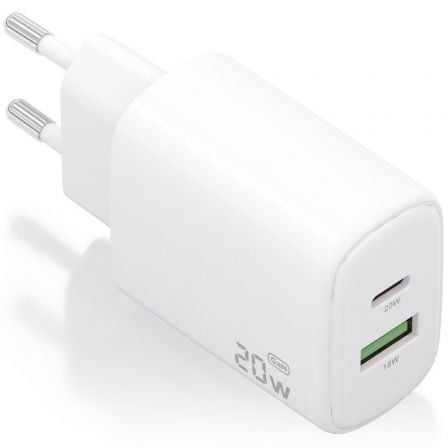 --Cargador de Pared GaN Aisens A110-0909/ 1xUSB Tipo-C/ 1xUSB/ 20W/ Blanco-