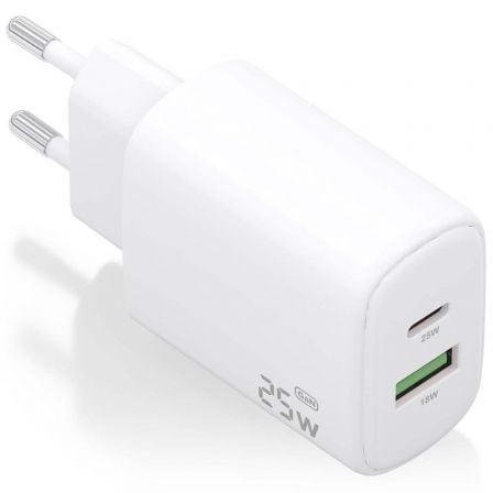 --Cargador de Pared GaN Aisens A110-0911/ 1xUSB Tipo-C/ 1xUSB/ 25W/ Blanco-