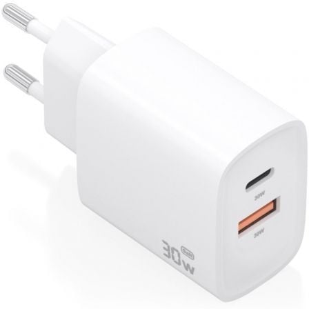 --Cargador de Pared GaN Aisens A110-0952/ 1xUSB Tipo-C/ 1xUSB/ 30W/ Blanco-