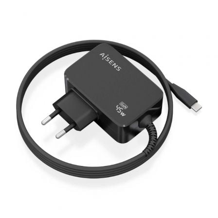 --Cargador de Pared GaN Aisens ASCH-1PD45WL032-BK/ 1xUSB Tipo-C + Cable 1.8m/ 45W-