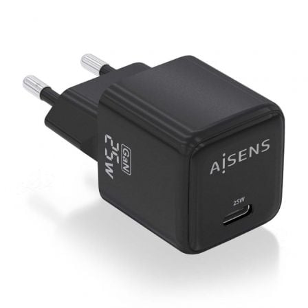 --Cargador de Pared GaN Aisens ASCH-25W1P013-BK/ 1xUSB Tipo-C/ 25W-