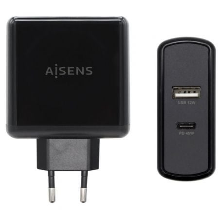 --Cargador de Pared Aisens ASCH-2PD45A-BK/ 1xUSB Tipo-C/ 1x USB/ 57W-