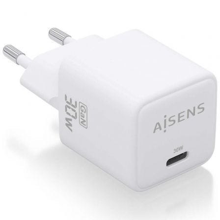--Cargador de Pared GaN Aisens ASCH-30W1P035-W/ 1xUSB Tipo-C/ 30W-