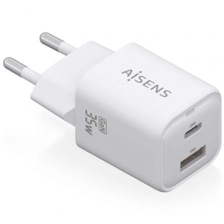 --Cargador de Pared GaN Aisens ASCH-35W2P024-W/ 1xUSB Tipo-C/ 1xUSB/ 35W-