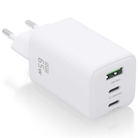 --Cargador de Pared GaN Aisens ASCH-65W3P041-W/ 2xUSB Tipo-C/ 1xUSB/ 65W-