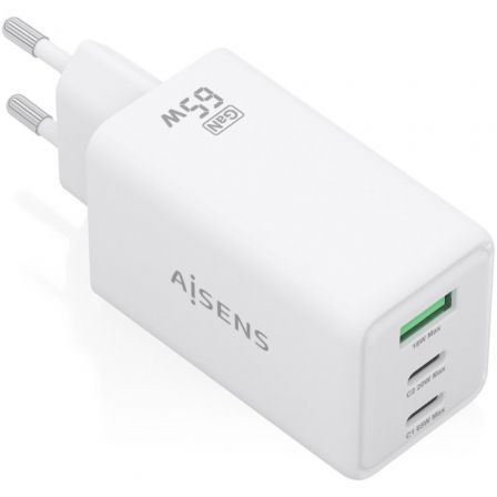 --Cargador de Pared GaN Aisens ASCH-65W3P072-W/ 2xUSB Tipo-C/ 1xUSB/ 65W/ Blanco-