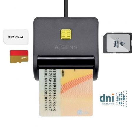 --Lector de DNI y Tarjetas Aisens ASCR-SN02SD-BK/ USB 2.0/ Negro-