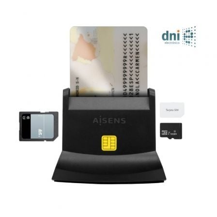 --Lector de DNI y Tarjetas Aisens ASCR-SN04CSD-BK/ USB Tipo-C/ Negro-
