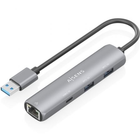 --Hub USB Aisens ASUC-4P035-GR/ 1xUSB Tipo-C/ 2xUSB/ 1xRJ45/ Gris-
