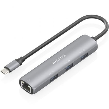 --Hub USB Tipo-C Aisens ASUC-4P038-GR/ 3xUSB/ 1xRJ45/ Gris-
