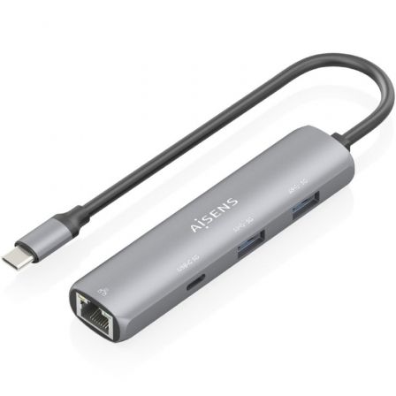 --Hub USB Tipo-C Aisens ASUC-4P038-GR/ 1xUSB Tipo-C/ 2xUSB/ 1xRJ45/ Gris-