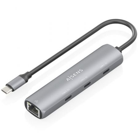--Hub USB Tipo-C Aisens ASUC-4P041-GR/ 3xUSB Tipo-C/ 1xRJ45/ Gris-