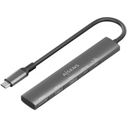 --Docking USB Tipo-C Aisens ASUC-5P022-GR/ 1xHDMI 4K/ 2xUSB/ 1xUSB Tipo-C/ 1xUSB Tipo-C PD/ Gris-