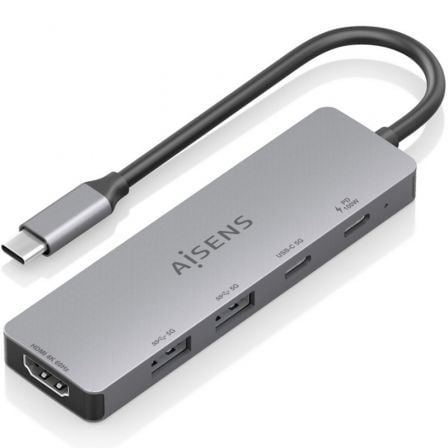 --Docking USB Tipo-C Aisens ASUC-5P028-GR/ 1xHDMI 4K/ 2xUSB/ 2xUSB Tipo-C/ 1xUSB Tipo-C PD/ Gris-