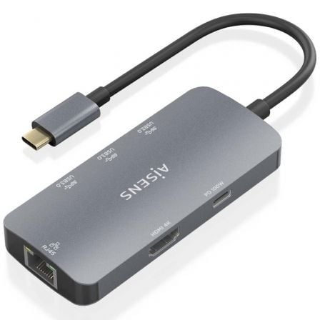 --Docking USB Tipo-C Aisens ASUC-6P019-GR/ 1xHDMI 4K/ 3xUSB/ 1xRJ45/ 1xUSB Tipo-C PD/ Gris-