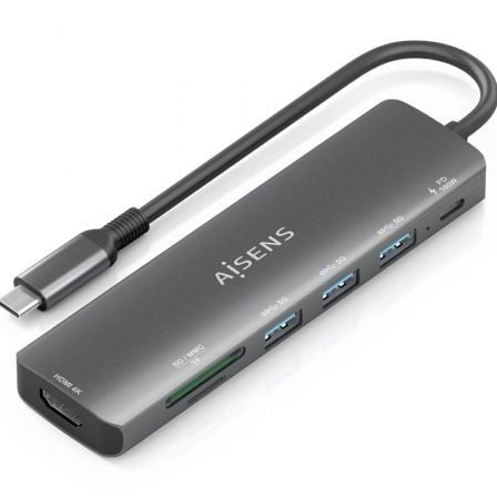--Docking USB Tipo-C Aisens ASUC-7P025-GR/ 1xHDMI 4K/ 3xUSB/ 1xUSB Tipo-C PD/ 1xLector Tarjetas/ Gris-