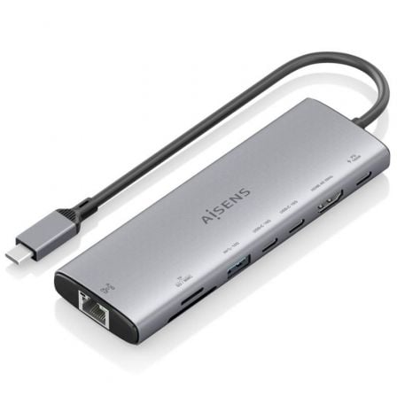 --Docking USB Tipo-C Aisens ASUC-8P033-GR/ 1xHDMI 4K/ 1xUSB/ 2xUSB Tipo-C/ 1xRJ45/ 1xLector Tarjetas/ 1xUSB Tipo-C PD/ Gris-