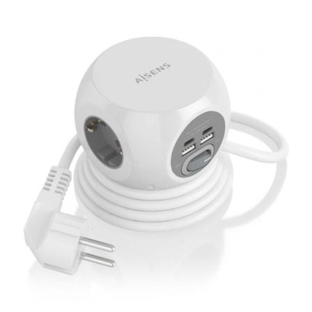 --Regleta con Interruptor Aisens ASPS-2A2C04-W/ 3 Tomas de Corriente/ 2 USB Tipo-C/ 2 USB/ Cable 1.4m/ Blanco-