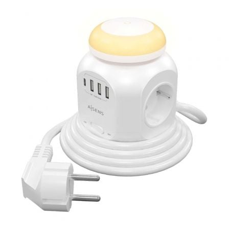 --Regleta con Interruptor y Luz Nocturna Aisens ASPS-3A1CL01-W/ 4 Tomas de Corriente/ 1 USB Tipo-C/ 3 USB/ Cable 1.8m/ Blanco-