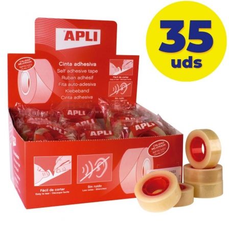 --Caja de Cintas Adhesivas Transparentes Apli 11103/ 1.9cm x 33m/ 35 unidades-