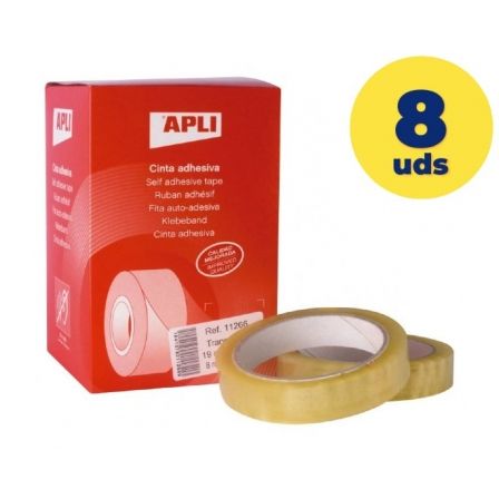 --Caja de Cintas Adhesivas Transparentes Apli 11266/ 1.9cm x 66m/ 8 unidades-