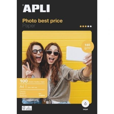 --Papel Fotográfico Apli Bestprice 11804/ DIN A4/ 140g/ 100 Hojas/ Brillante-