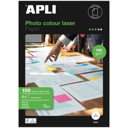 --Papel Fotográfico Apli Colour Laser 11817/ DIN A4/ 160g/ 100 Hojas/ Brillante-