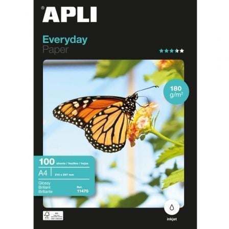 --Papel Fotográfico Apli Everyday 11475/ DIN A4/ 180g/ 100 Hojas/ Brillante-