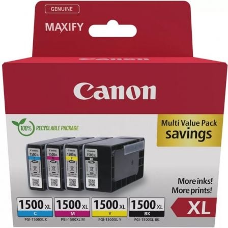 --Cartucho de Tinta Original Canon PGI-1500XL Multipack Alta Capacidad/ Cian/ Magenta/ Amarillo/ Negro-