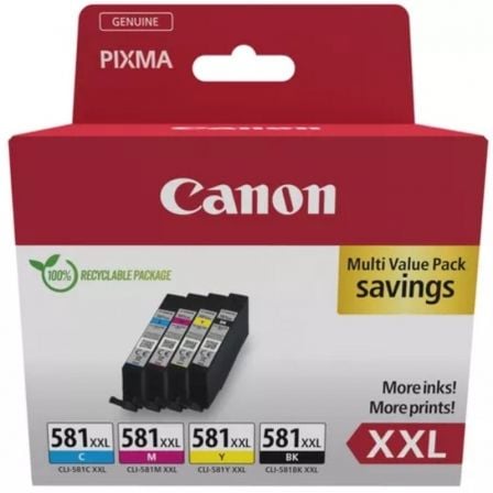--Cartucho de Tinta Original Canon CLI-581XXL Multipack Alta Capacidad/ Cian/ Magenta/ Amarillo/ Negro-