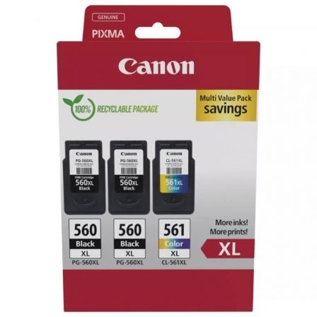 --Cartucho de Tinta Original Canon PG-560XL + CL-561XL Multipack Alta Capacidad/ 2x Negro/ Tricolor-