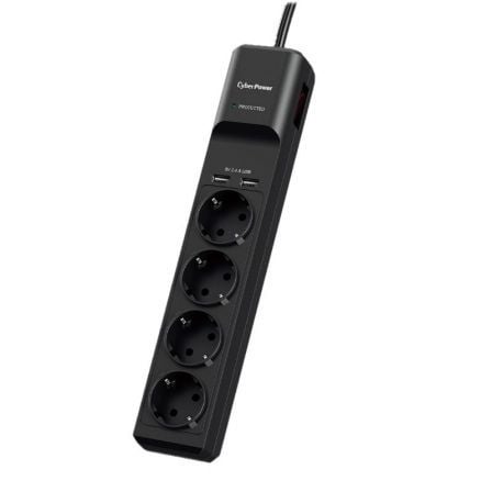 --Regleta con interruptor Cyberpower P0420SUD0-DE/ 4 Tomas de corriente/ 2 USB/ Cable 1.8m/ Negra-