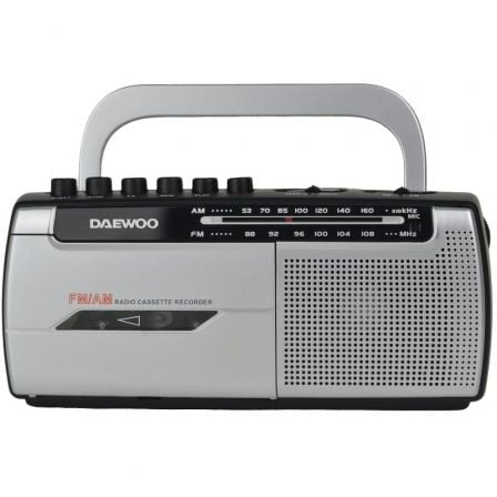 --Radio Cassete Daewoo DW1107/ con Cable/ a Pilas/ Negra y Plateada-