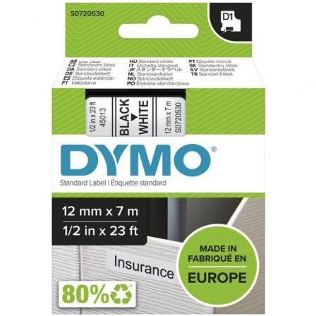 --Cinta Rotuladora Adhesiva de Plástico Dymo D1 45013/ para Label Manager/ 12mm x 7m/ Negra-Blanca-