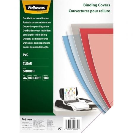 --Portadas de PVC Fellowes 5375901/ A4/ 180 Micras/ 100 unidades/ Transparente-