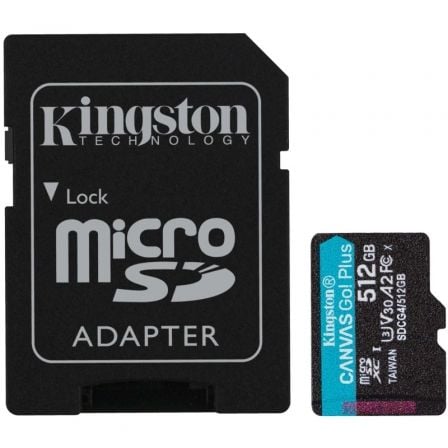 --Tarjeta de Memoria Kingston CANVAS Go! Plus 512GB microSD XC con Adaptador/ Clase 10/ 200MBs-