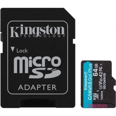 --Tarjeta de Memoria Kingston CANVAS Go! Plus 64GB microSD XC con Adaptador/ Clase 10/ 200MBs-
