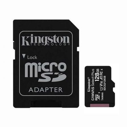 --Tarjeta de Memoria Kingston CANVAS Select Plus 128GB microSD XC con Adaptador/ Clase 10/ 100MBs-