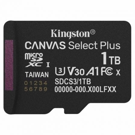 --Tarjeta de Memoria Kingston CANVAS Select Plus 1TB microSD XC/ Clase 10/ 150MBs-