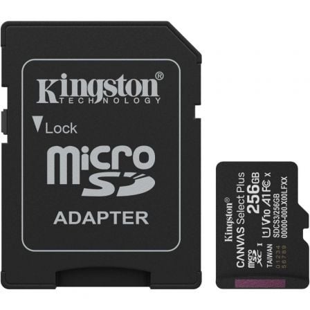 --Tarjeta de Memoria Kingston CANVAS Select Plus 256GB microSD XC con Adaptador/ Clase 10/ 150MBs-